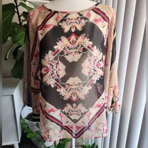Dana Buchman Dolman Sleeve Sheer Cape Poncho Blouse Size XL